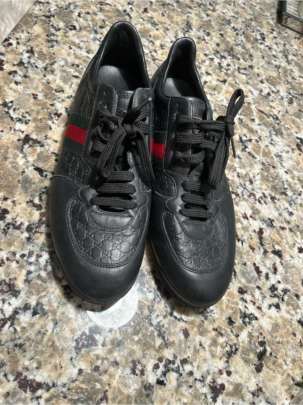 Gucci Leather Web Sneaker 'Black' , 233334 Size 10.5G